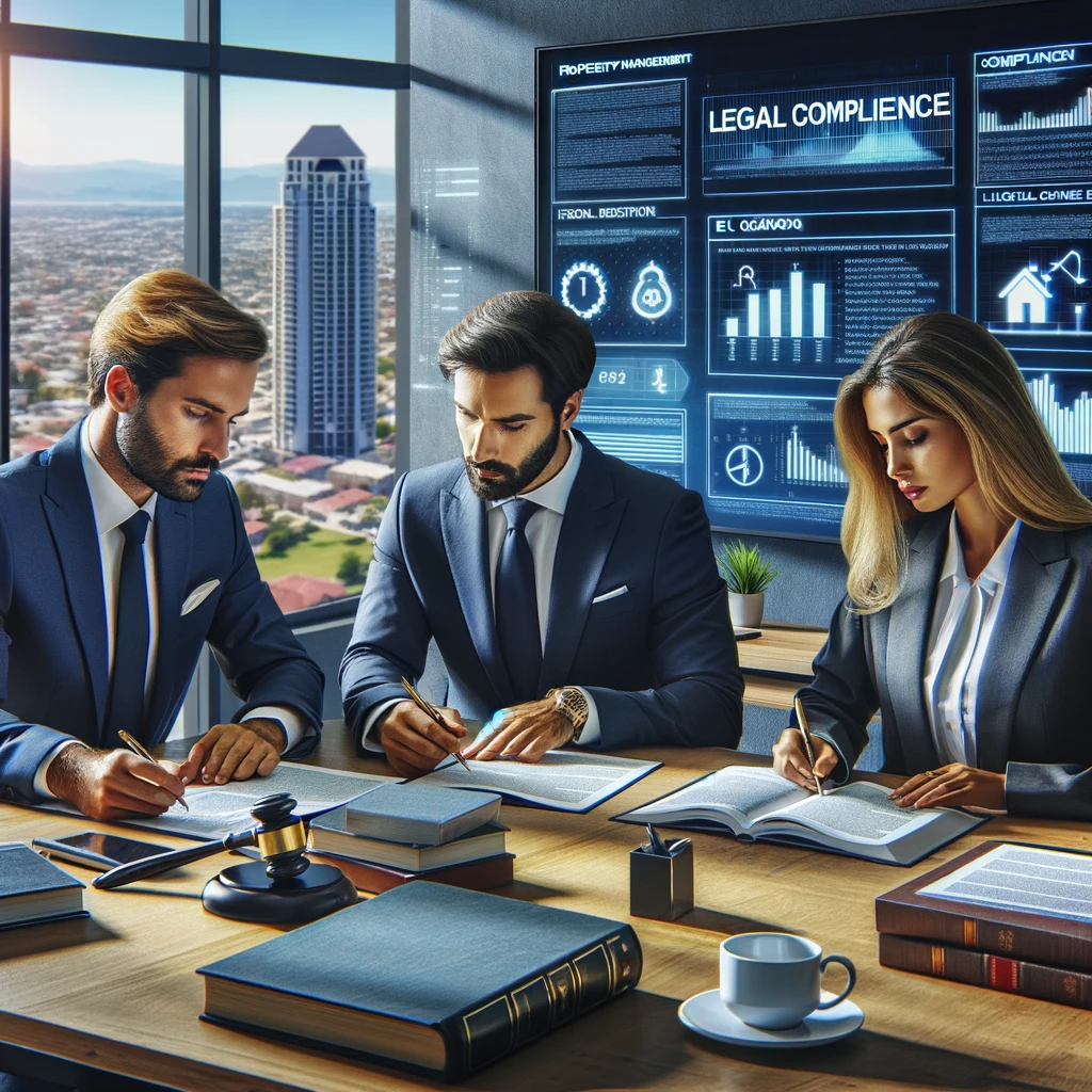 El Cajon property managers, a Caucasian man and a Middle-Eastern woman, examining legal documents.