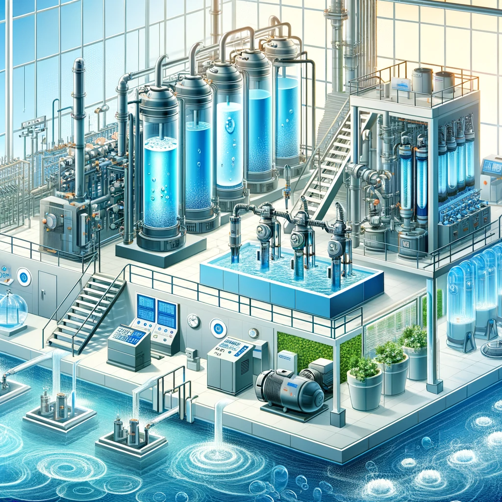 An illustration of a modern water recycling facility highlighting the role of champion pumps in various treatment stages.