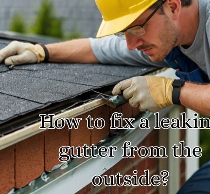 a roofer fixing roof gutter from the outside