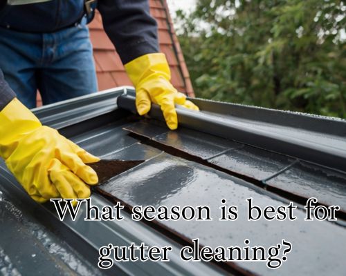 Manual gutter cleaning in progress.